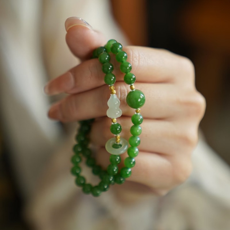 Beading - Bracelet en jade naturel vert double