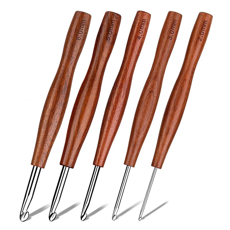 Wooden Crochet Hooks Ergonomic Handle - AS94-5, ensemble de 5 crochets à