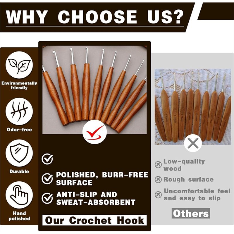 AS94-5, ensemble de 5 crochets - Wooden Crochet Hooks Ergonomic Handle avis et prix